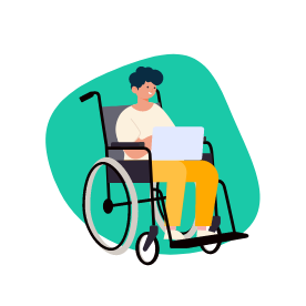 Illustration d’un jeune homme en fauteuil roulant consultant son ordinateur portable